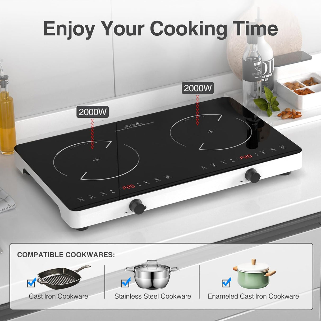 2 Burner Portable Induction Cooktop 12 Inch 2600W