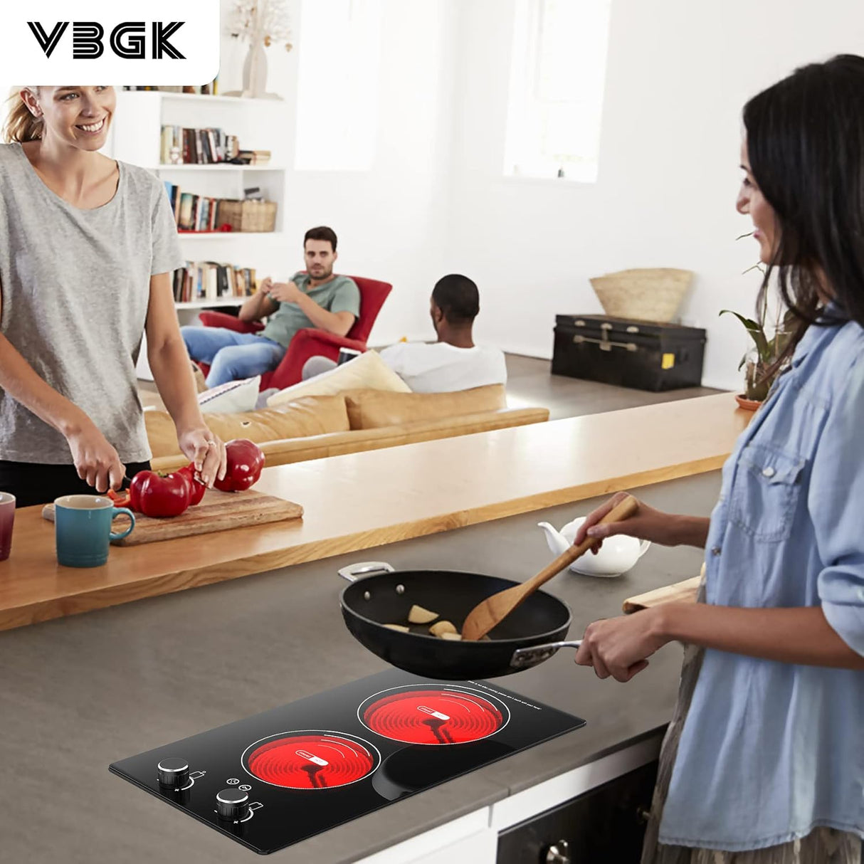 VBGK Double Burner Electric Cooktop 12 Inch 2000W Infrared Cooker