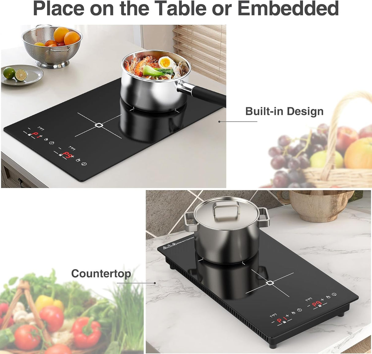 Two Burner Induction Cooktop - 12 Inch Portable Induction Cooktop with 2300W High Power, LED Touch Screen, and 9 Levels Settings