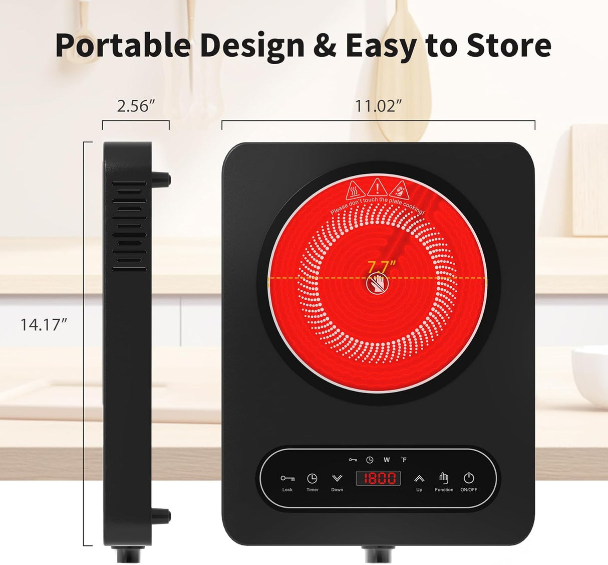 1800W Single Burner Portable Electric Cooktop with LED Touch Controls and Knob Controls
