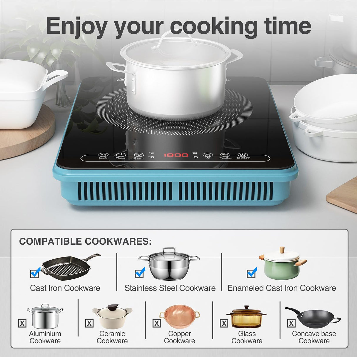 Single Burner Portable Induction Cooktop 13 Inch 1800W