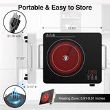 VBGK Single Burner Infrared Cooker - 12 Inch Portable Electric Cooktop with Handles and Touch and Knob Control