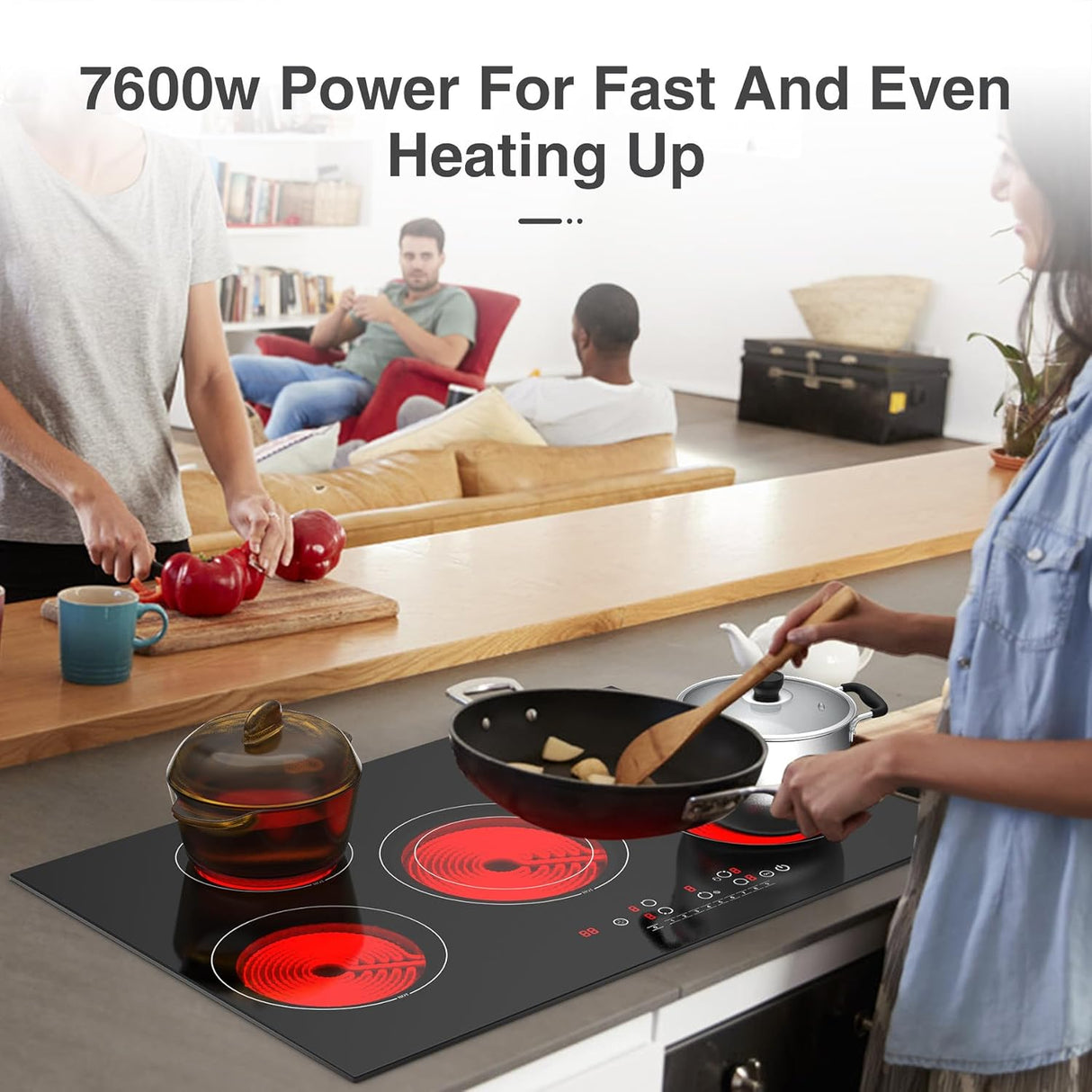 5 Burner Electric Cooktop 30 Inch 7600W Infrared Cooker for Family