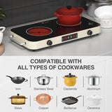 2 Burner Electric Cooktop 12 Inch 2200W Infrared Cooker with Knob control and handle