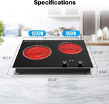 Plug-in 22 Inch Two Burner Infrared Cooker with 2100W Power and 10 Heating Level for Built-in & Countertop Use