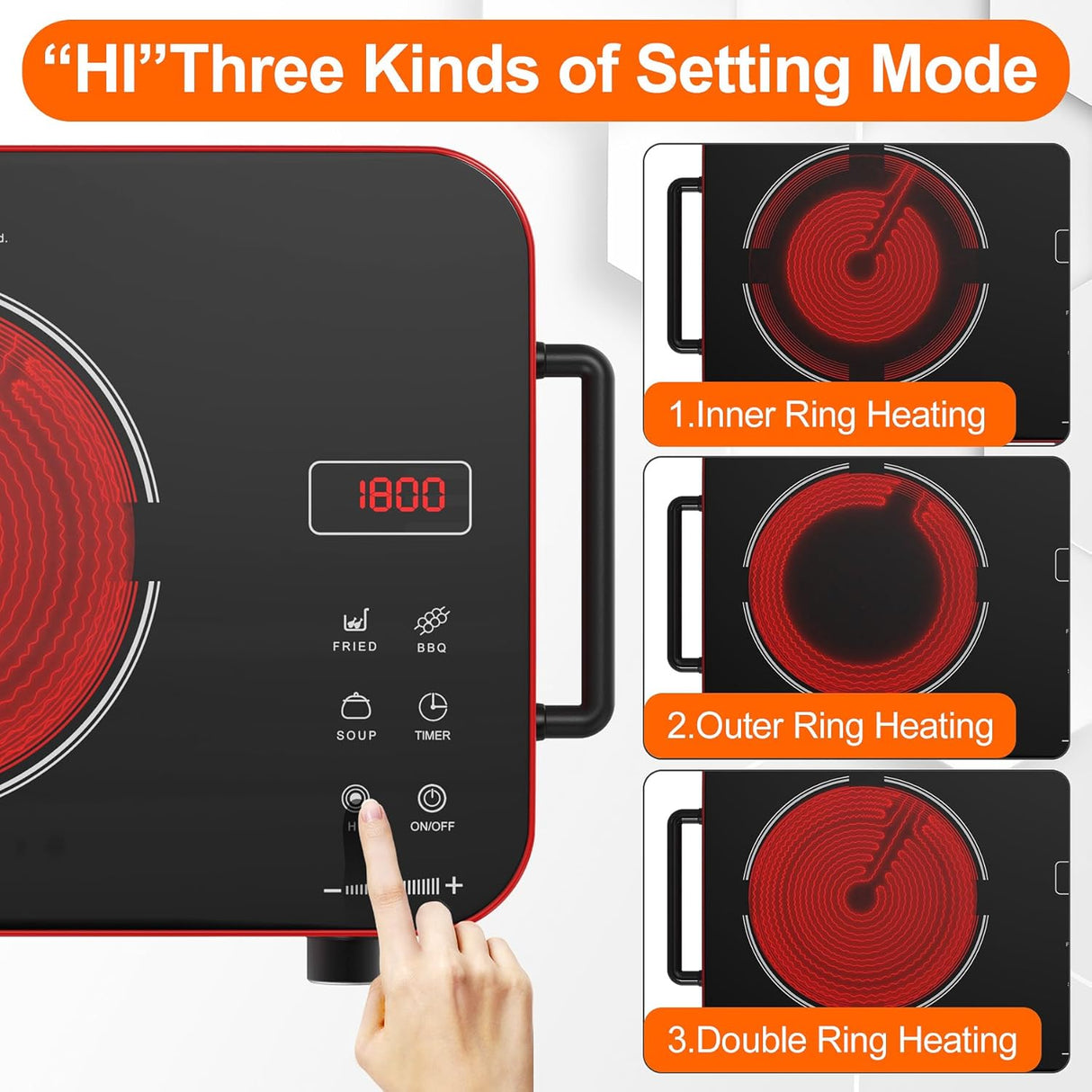 VBGK Single Burner Portable Electric Cooktop with two handle 12 Inch 1800W Infrared Cooker