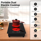 3000W Two Burner Electric Cooktop with Built-in & Countertop Portable Design