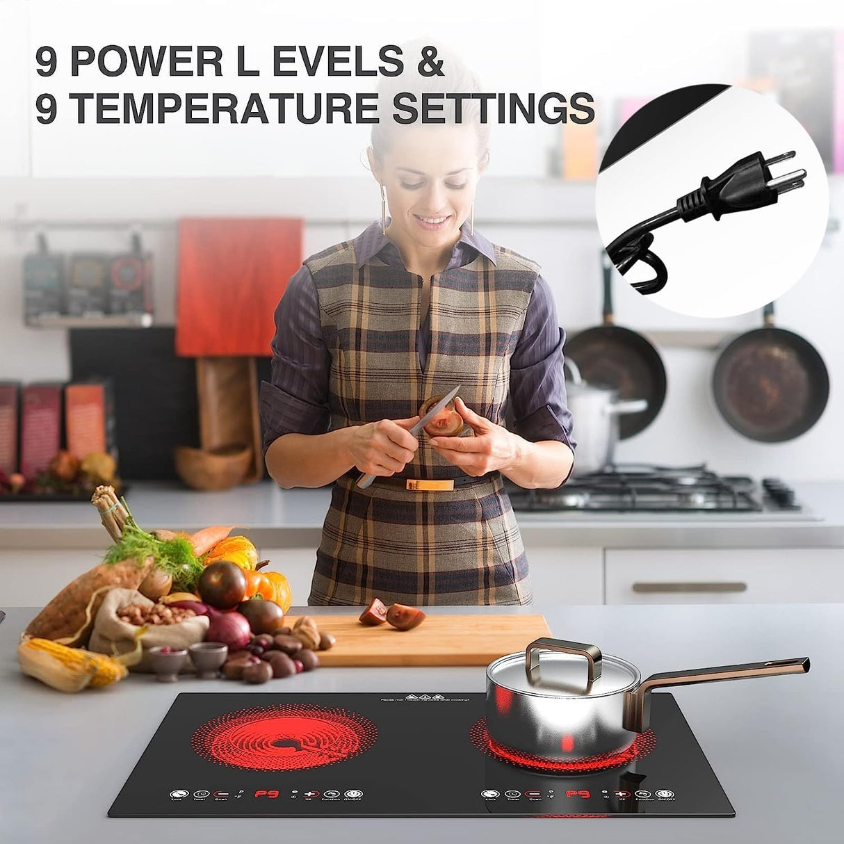 Plug In 2 Burner Electric Cooktop 24 Inch 2400W Infrared Cooker