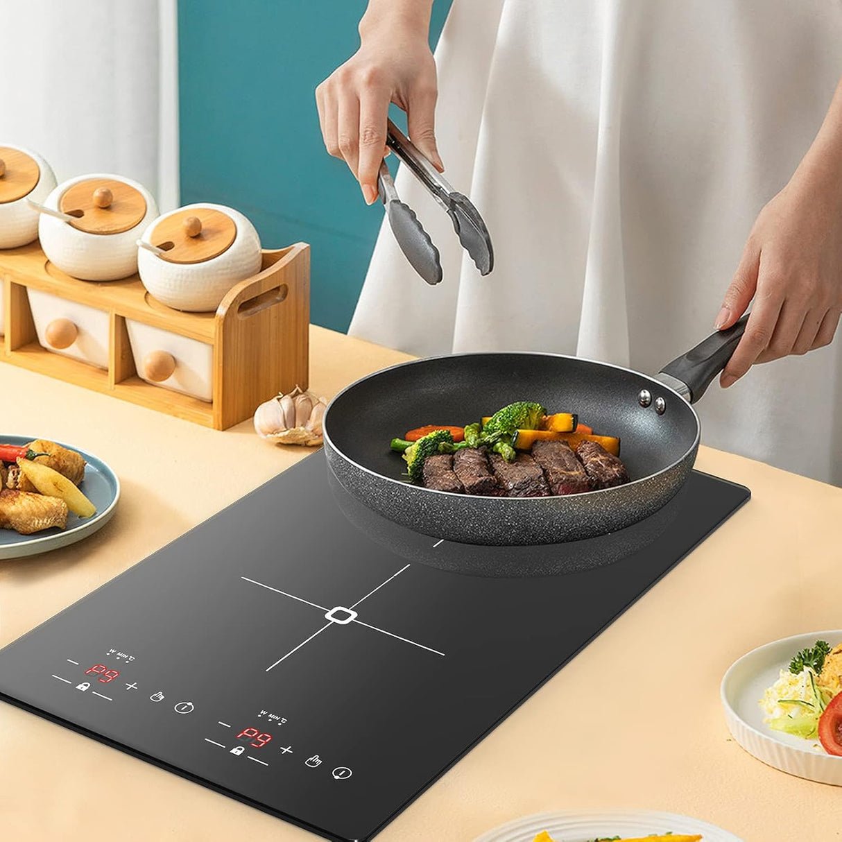 Two Burner Induction Cooktop - 12 Inch Portable Induction Cooktop with 2300W High Power, LED Touch Screen, and 9 Levels Settings