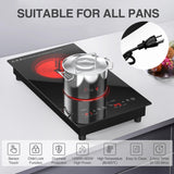 Plug In 2 Burner Electric Cooktoop 12 Inch 2100W Infrared Cooker with Touch Control