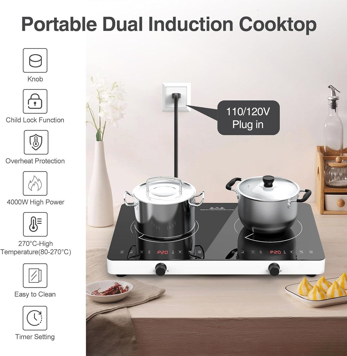 2 Burner Portable Induction Cooktop 12 Inch 2600W