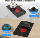 Two Burner Infrared Cooker - 3000W 12 inch Electric Stove Top with Plug for Countertop Use