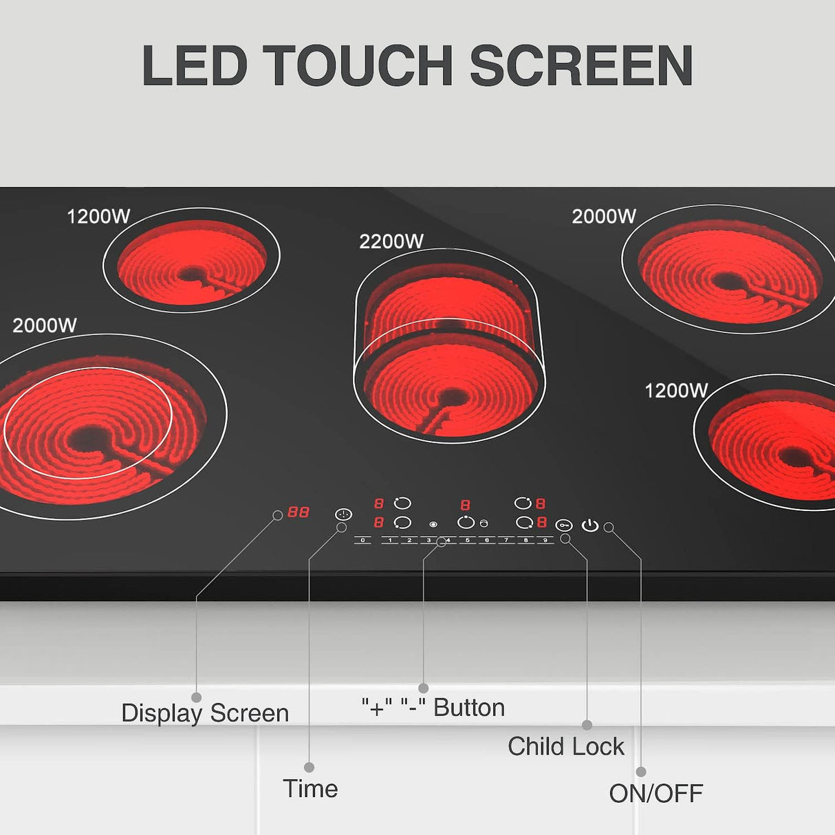 8600W Infrared Cooker 36 Inch 5 Burner Electric Cooktop with Touch Control