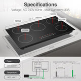 Five Burner Induction Cooktop 36 Inch 7400W Infrared Cooker