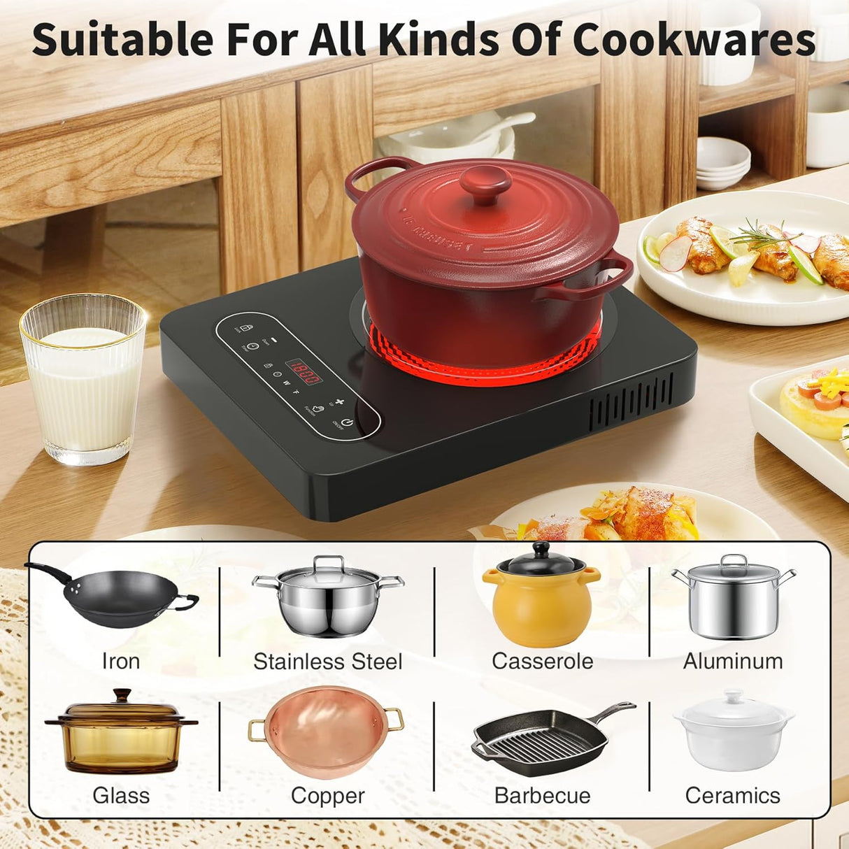 1800W Single Burner Electric Cooktop with LED Touch Control