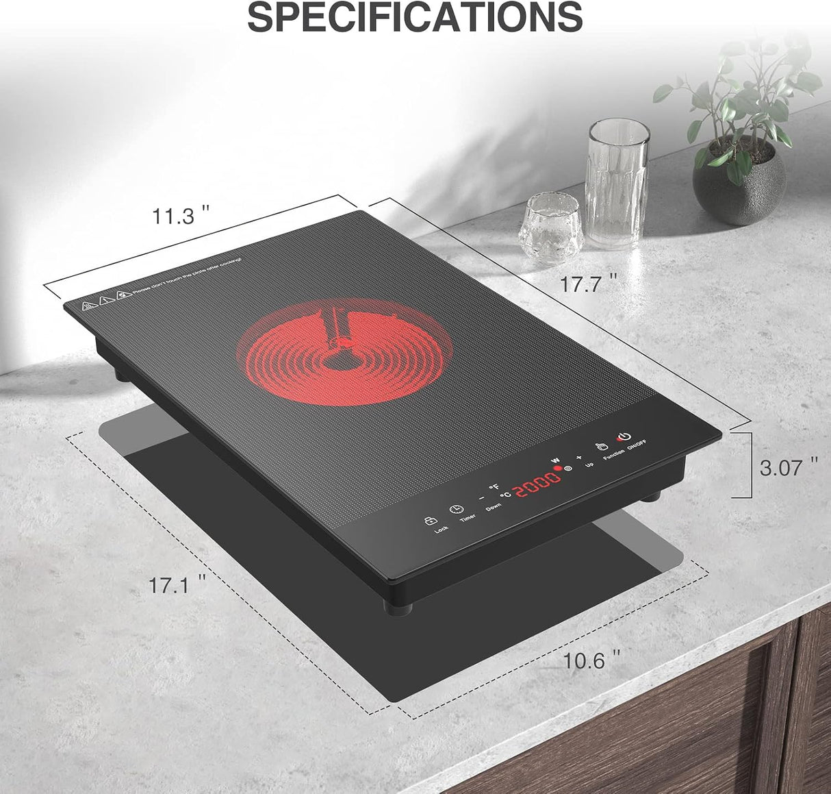 Plug Single Burner Portable Electric Cooktop 12 Inch 2000W Infrared Cooker