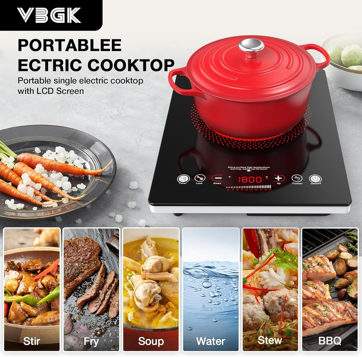 VBGK Single Burner Electric Cooktop 1800W 14 Inch