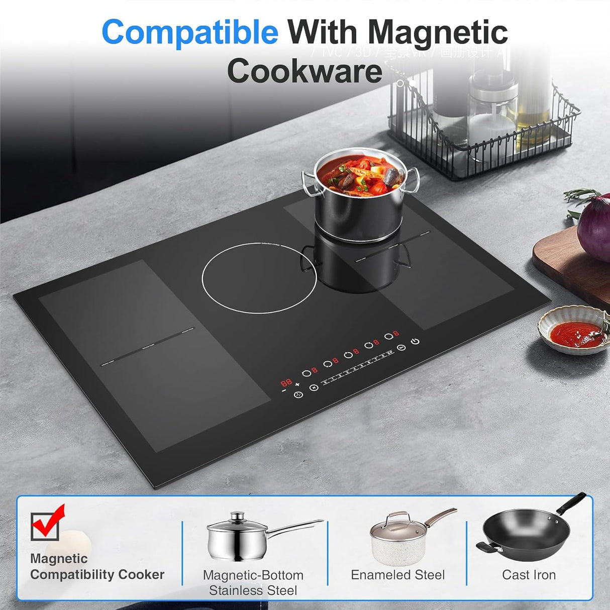 Five Burner Induction Cooktop - 30 Inch Built-in Induction Cooktop wiht 9000W High Power and Touchscreen Control