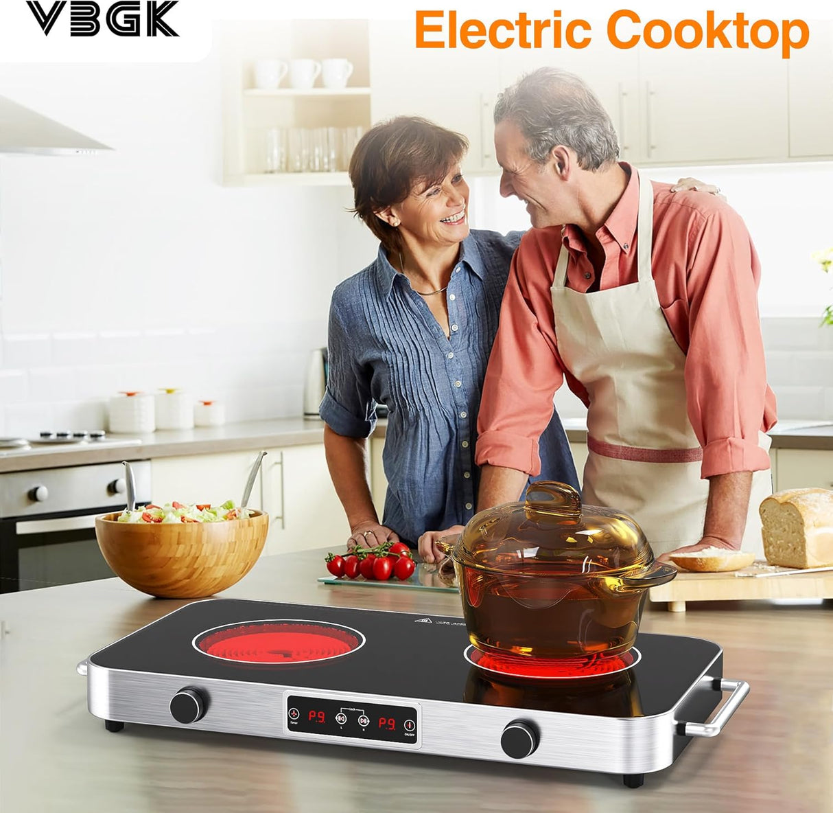 VBGK Two Burner Portable Electric Cooktop 12 Inch 2200W Infrared Cooker