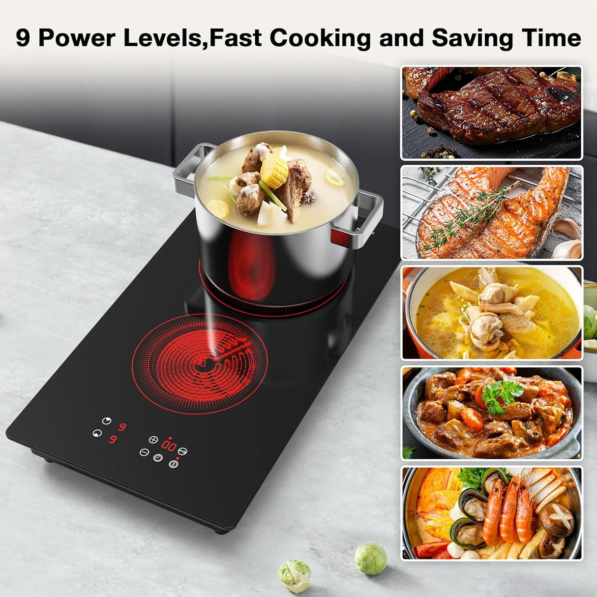 Two Burner Infrared Cooker - 3000W 12 inch Electric Stove Top with Plug for Countertop Use