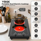 2100W Two Burner Electric Cooktop Knob Control and Touch Control