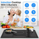 Five Burner Induction Cooktop - 30 Inch Built-in Induction Cooktop wiht 9000W High Power and Touchscreen Control