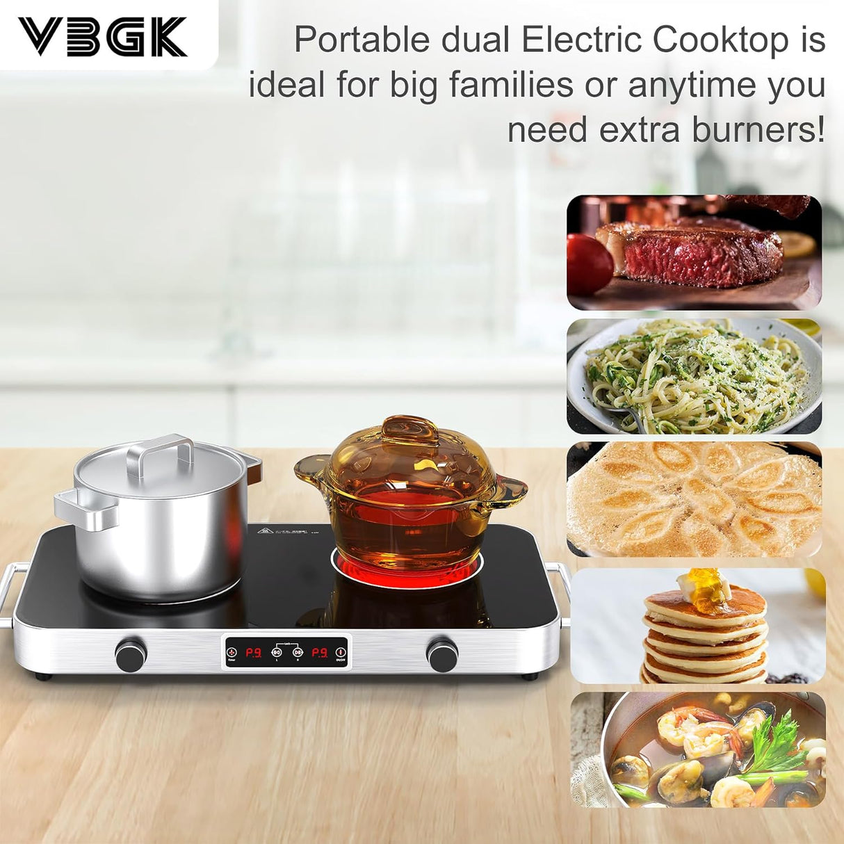 VBGK Two Burner Portable Electric Cooktop 12 Inch 2200W Infrared Cooker