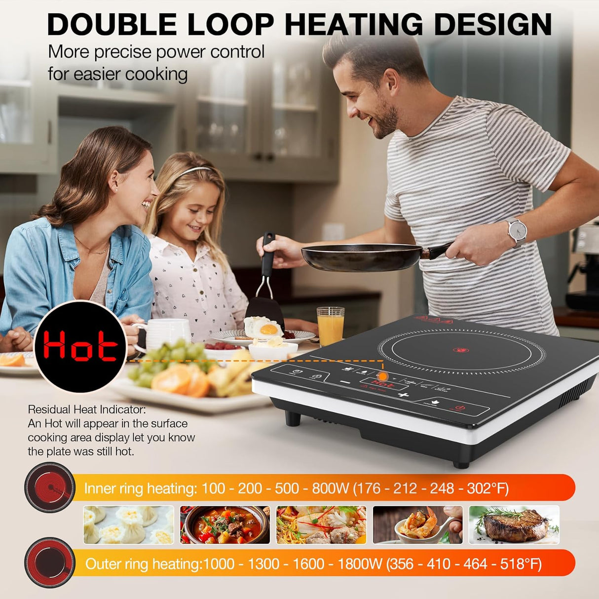 1800W Single Burner Electric Cooktop-Portable Electric Stove Top with LED Touch Control