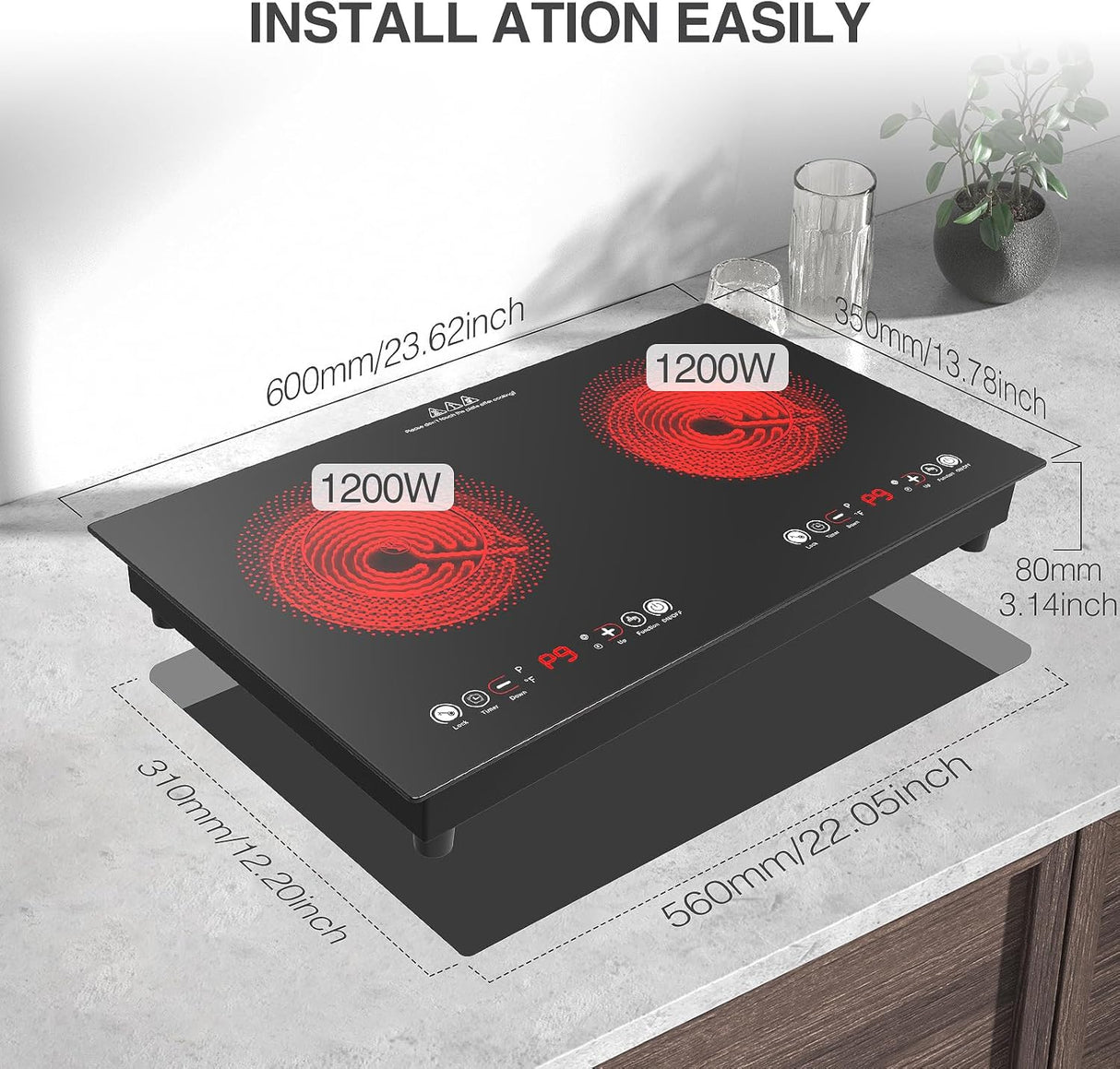 Plug In 2 Burner Electric Cooktop 24 Inch 2400W Infrared Cooker