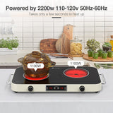 2 Burner Electric Cooktop 12 Inch 2200W Infrared Cooker with Knob control and handle