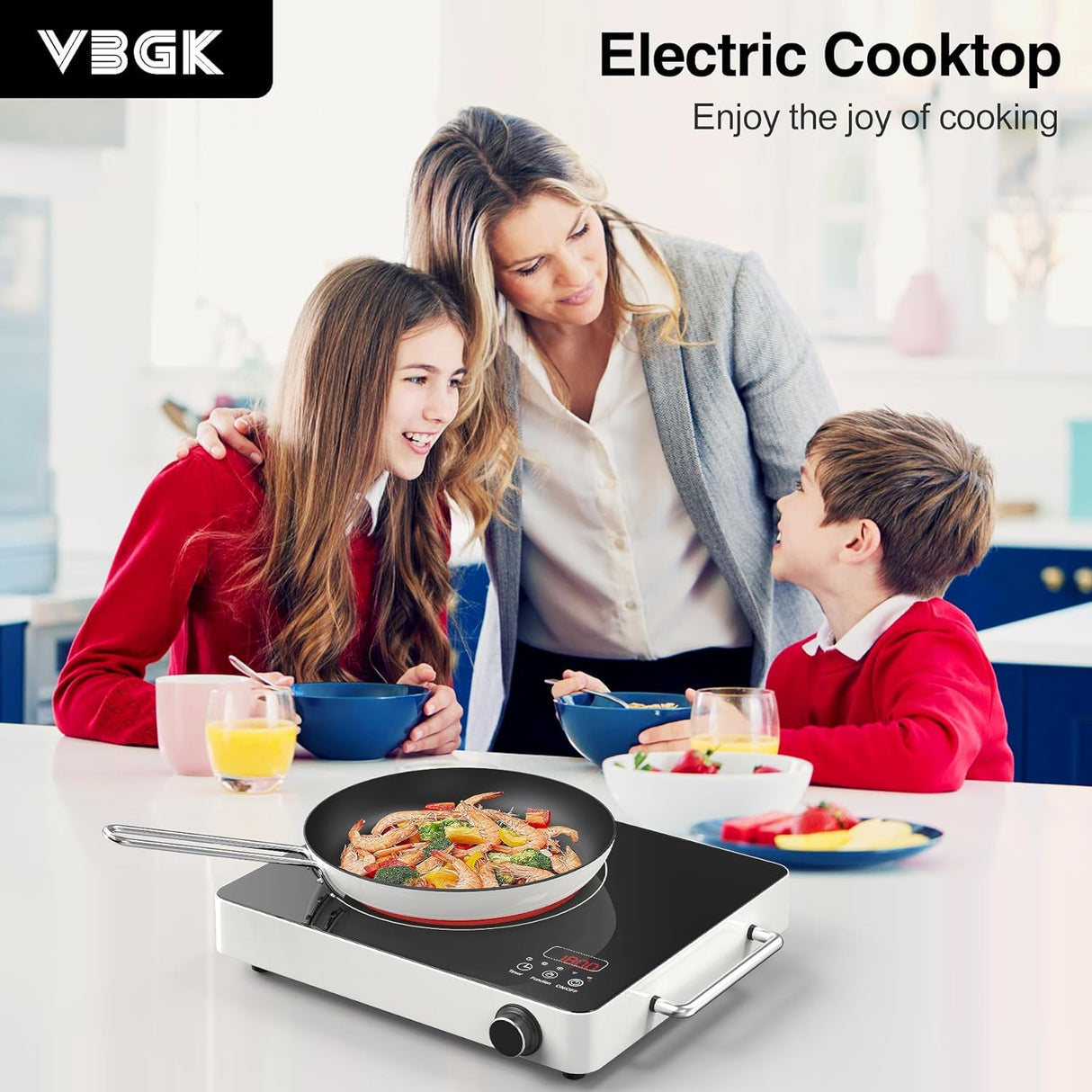 VBGK Single Burner Infrared Cooker - 12 Inch Portable Electric Cooktop with Handles and Touch and Knob Control