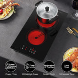 3000W Two Burner Electric Cooktop with Built-in & Countertop Portable Design