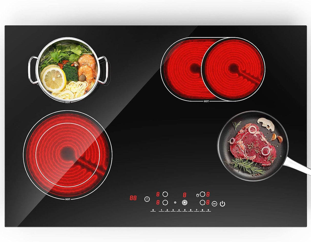 7200W 30 Inch 4 Burner Electric Cooktop with Touch Control Infrared Cooker