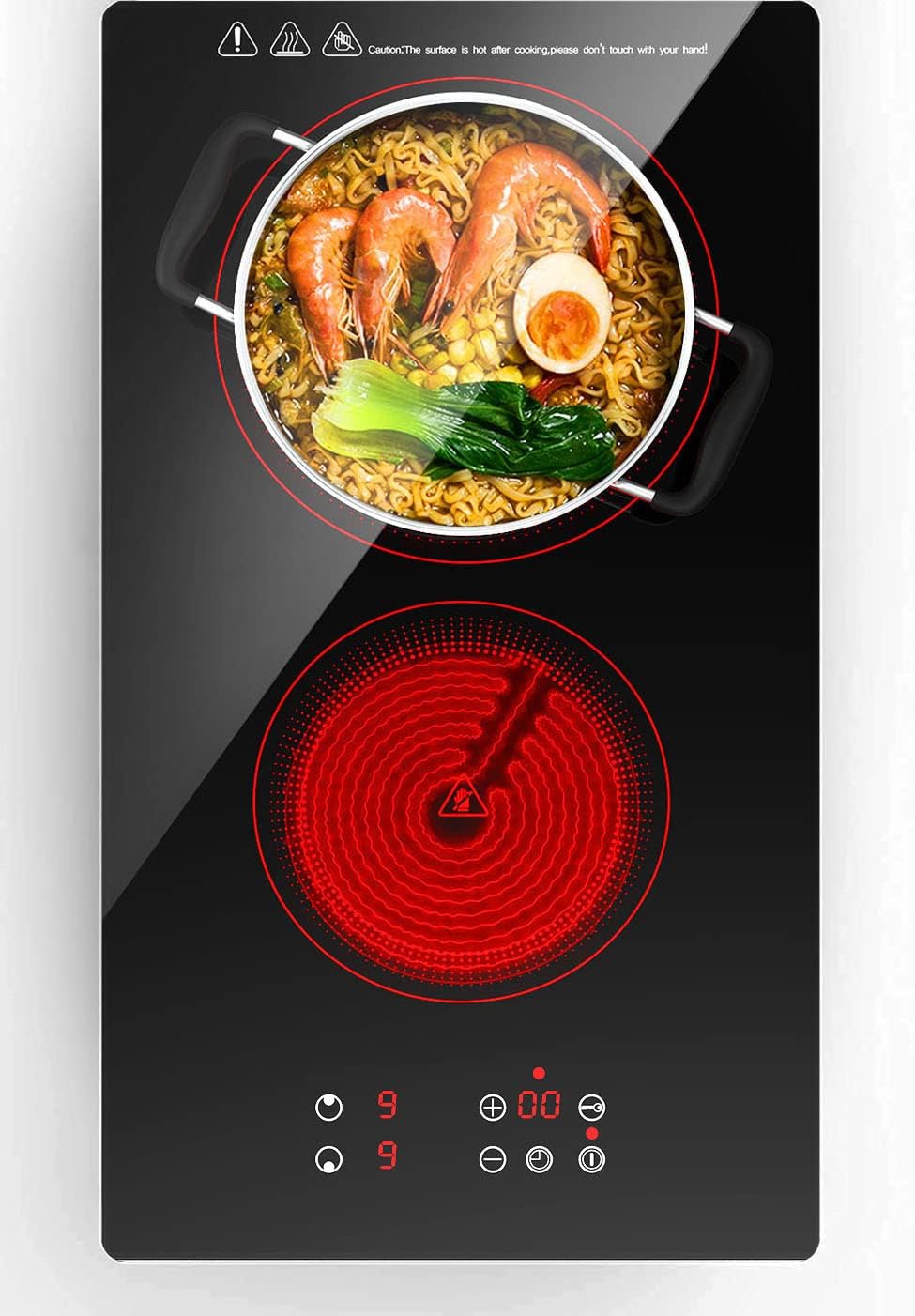 Plug in 2 Burner Portable Electric Cooktop 12 Inch 2100W Infrared Cooker