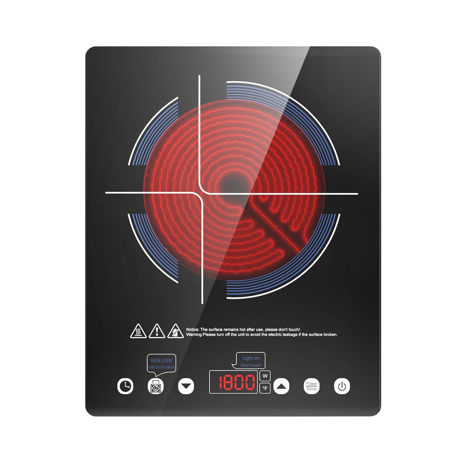 VBGK Single Burner Portable Electric Cooktop 12 Inch 1800W