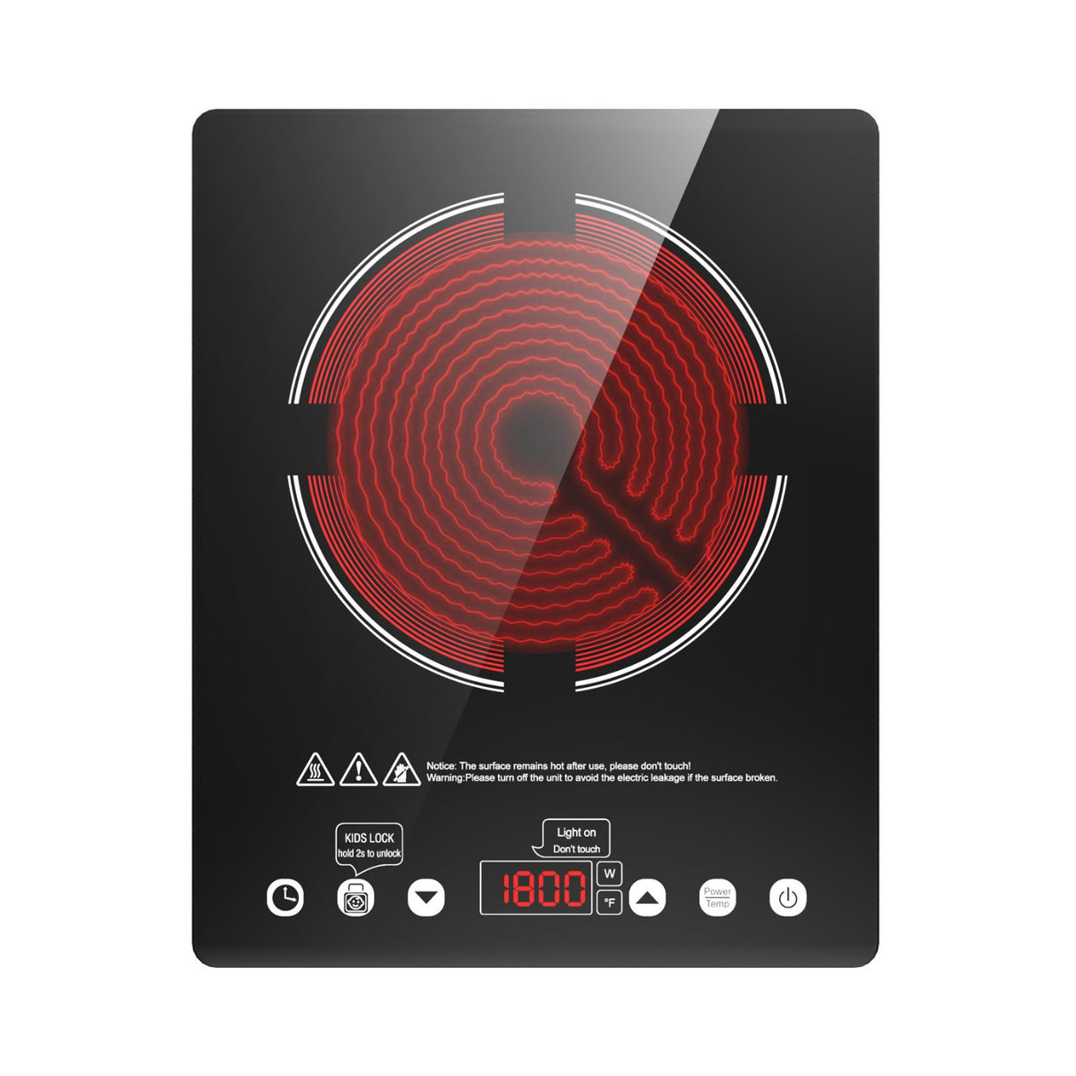 Plug In Single Burner Electric Cooktop 11 Inch 1800W Infrared Cooker