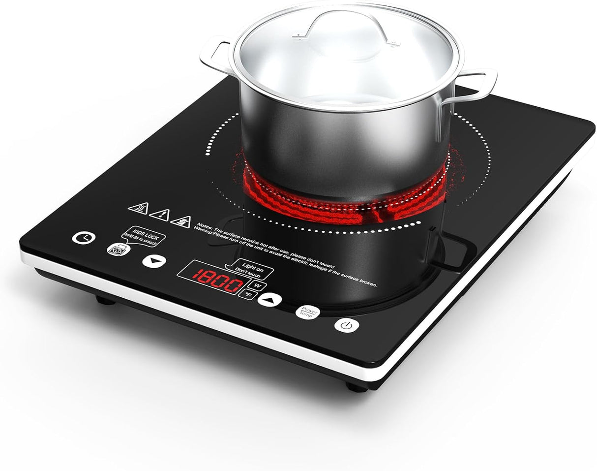 Single Burner Plug in Portable Electric Cooktop 12 Inch 1800W Infrared Cooker