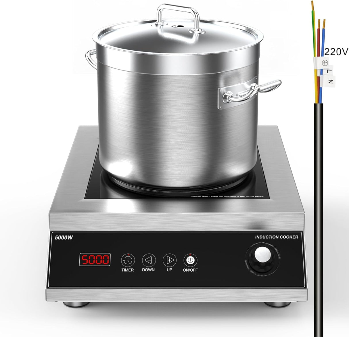 Commercial Induction Cooktop: Professional 5000W Hot Plate with LCD Touch and Knob Control, 4 Hours Timer, and 16 Power Levels