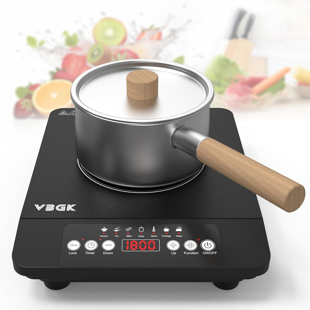 VBGK 11-inch Portable Induction Cooktop 1800W Hot Plate Electric Burner with 7 Power Levels