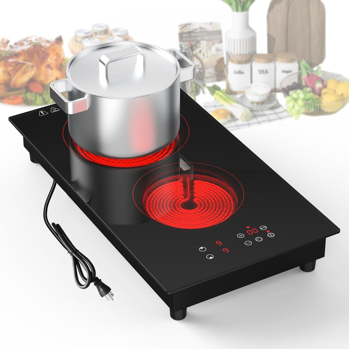 Two Burner Infrared Cooker - 3000W 12 inch Electric Stove Top with Plug for Countertop Use