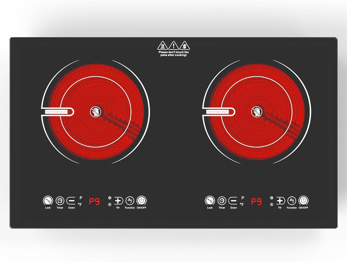 2400W Two Burner Electric Cooktop with Separate Touch Control and 9 Heating Level