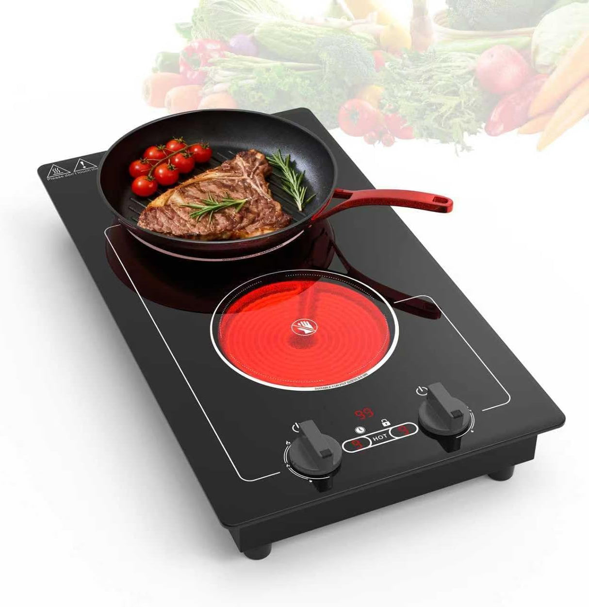 2100W Two Burner Electric Cooktop Knob Control and Touch Control