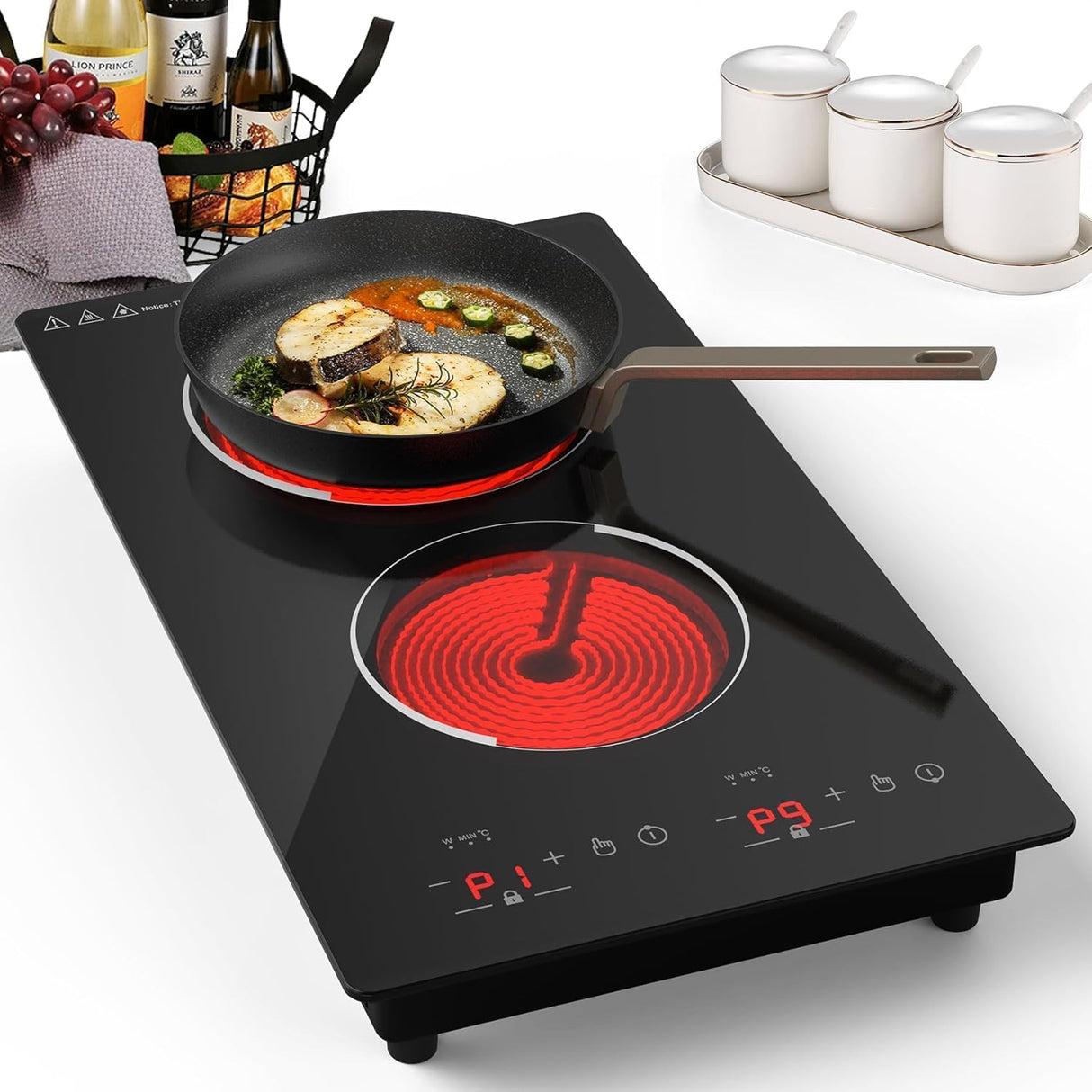 VBGK Two Burner Electric Cooktop 12 Inch 2100W Infrared Cooker