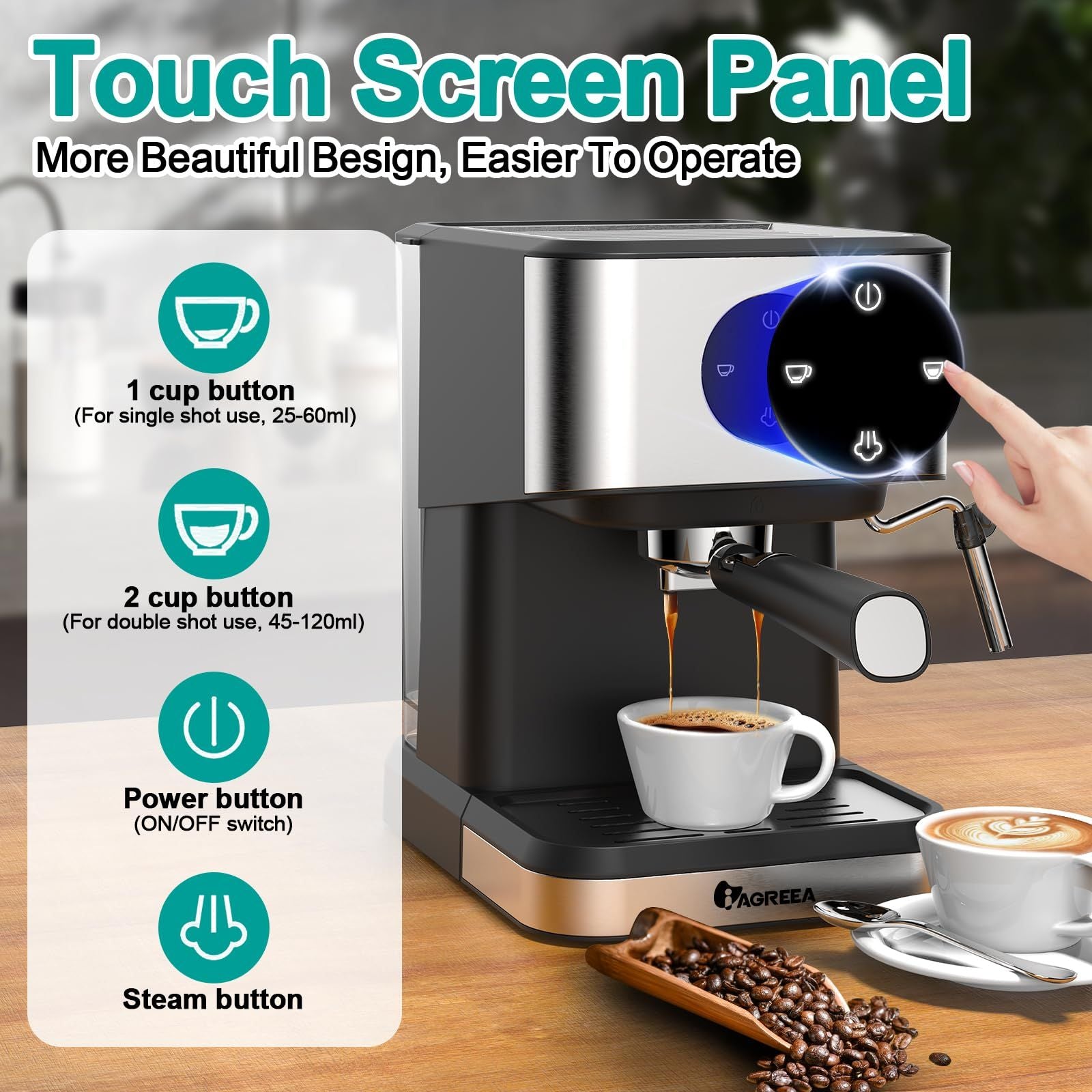 IAGREEA 全自動エスプレッソコーヒーマシン IAGREEA Espresso Coffee Machine 20 Bar High Pressure